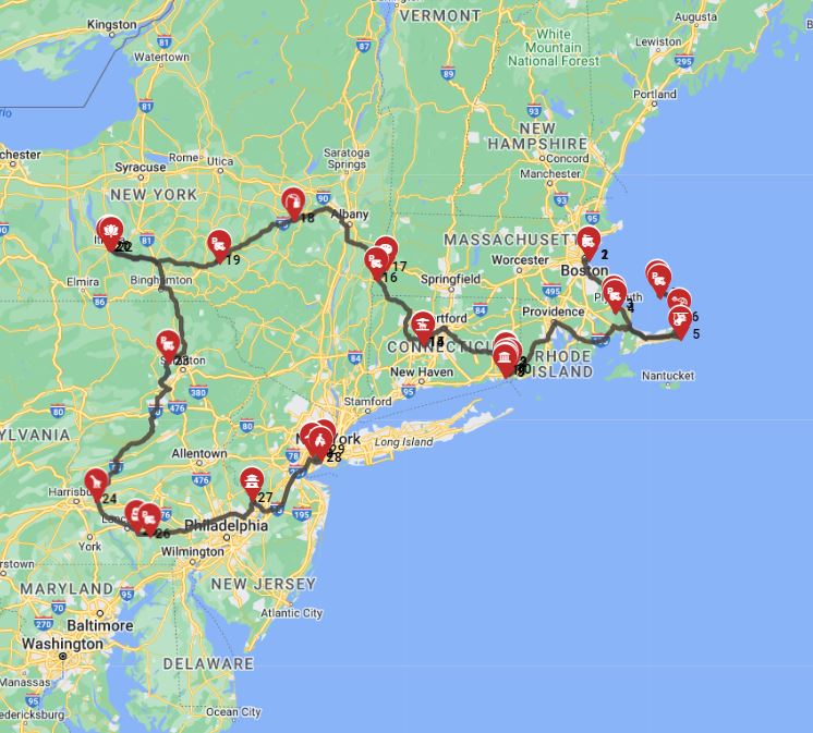 Boston to New York Motorhome trip planner RV route planner